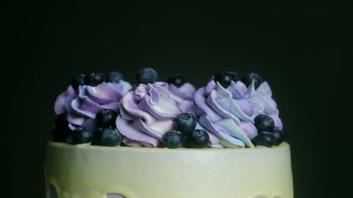 Delicious Cake with Berries and Swirled Frosting