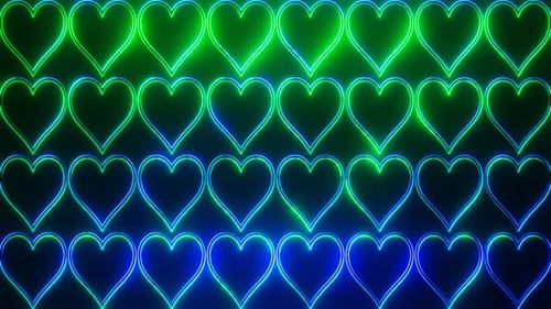 Green And Blue Abstract Neon Glowing Hearts Background Vj Loop Animation In HD