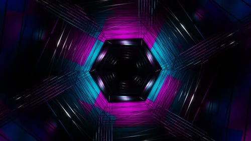Cyan And Pink Hexagonal Mesh Tunnel Background Vj Loop In HD