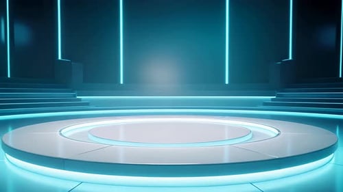 Futuristic Digital Podium with Blue Neon Lights Virtual Stage Background