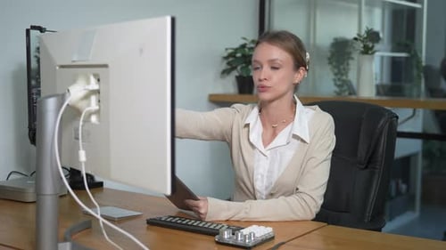 Woman at night on computer screen for data analytics, stock market research or digital graphs, chart
