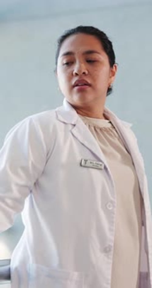 Frustrated woman, doctor or stress with mistake for medical procedure or fail in hospital