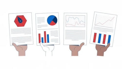 Diverse hands holding business reports paperwork 2D animation