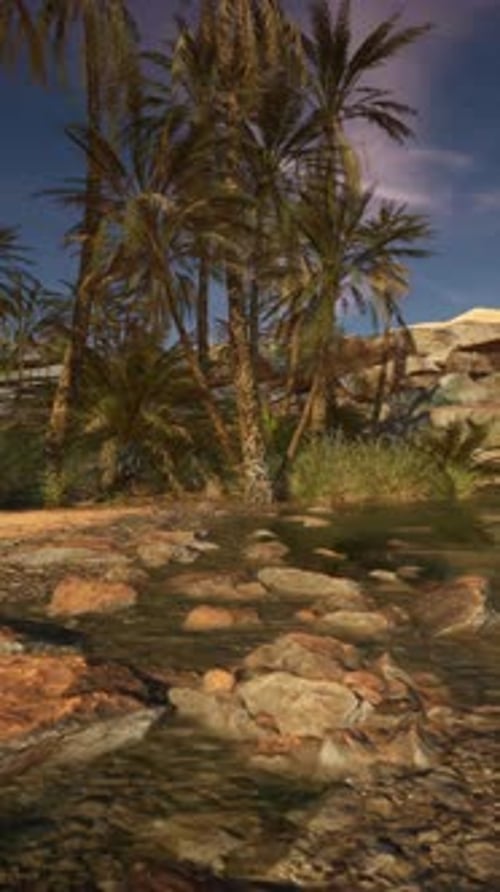 A Serene River with Lush Palm Trees