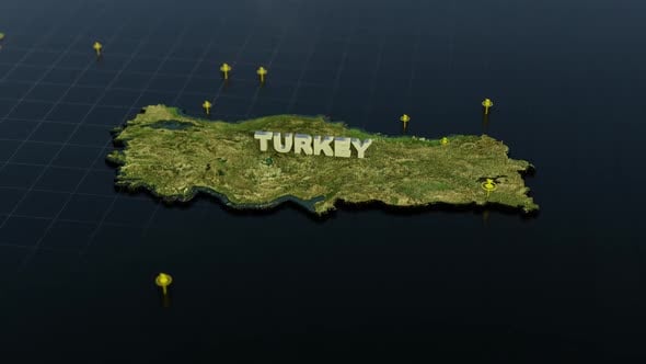 Animated 3D Map of Turkey with Location Pin Icons, Backgrounds Motion ...