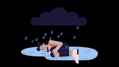 Animated Illustration of a Person Feeling Sad in the Rain