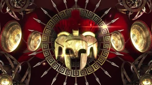 Golden Spartan Helmets, Spears, and Shields Animated Background