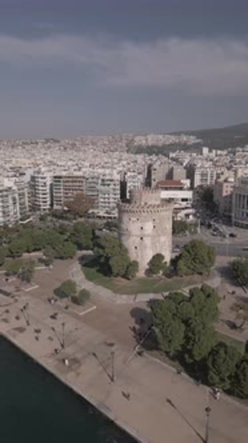 Aerial view of Thessaloniki and the White Tower in the afternoon