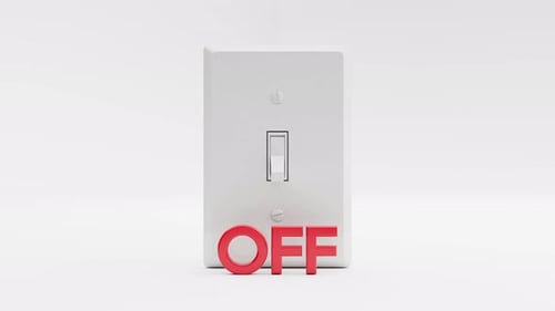 Sinais de interruptor de luz giratório ligado e desligado em loop sobre fundo branco