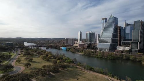 Austin Drone Skyline Down the River