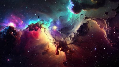 Vibrant Cosmic Nebula with Swirling Gas and Shimmering Stars