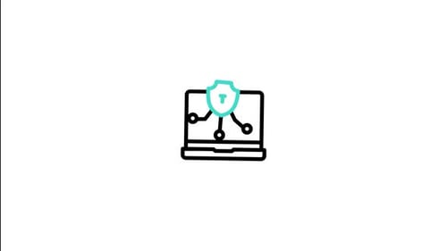 Animated Flat Design Laptop Security Icon With Network Connections