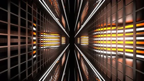 Orange And White Wavy Neon Walls Behind Bars Tunnel Background Vj Loop In 4K