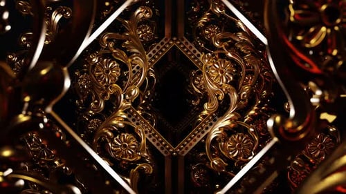 Elegant Golden Baroque Ornaments Rotating Loop Background
