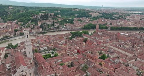 Historic Verona Aerial View of Cathedral and Charming Streets in Italy