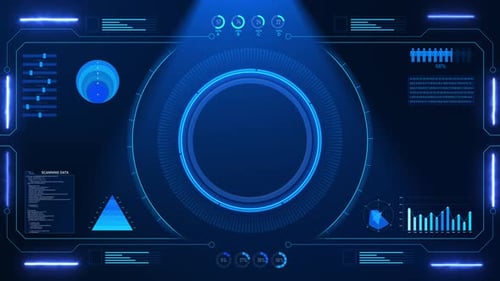 Futuristic Blue HUD Display with Digital Data Interface Animation