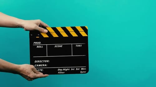 Movie Clapper Board. Hollywood Director Film Slate. Film crew hold and clap film