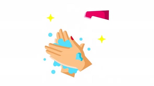 Animated Hand Washing Hygiene Process with Bubbles and Faucet