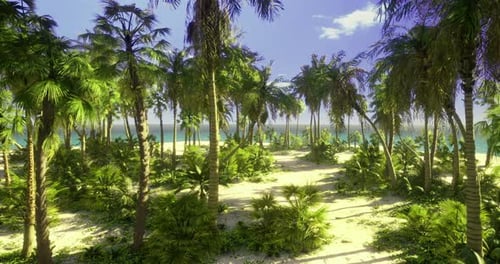 Majestic Tropical Island Landscape with Palm Trees and Ocean View