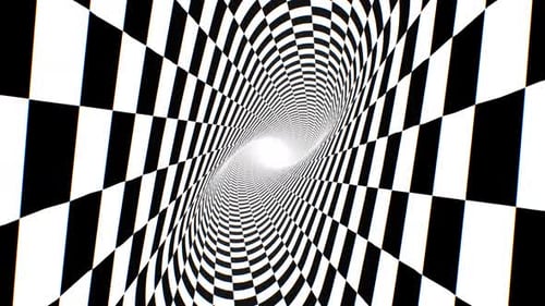 Inside Twisted Black And White Checkerboard Optical Illusion Tunnel - 4K