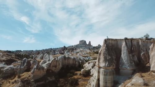Drone View on Uchisar Castle Valley Goreme Capadoccia Turkey