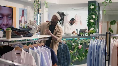 Clients Shops in Stylish Clothing Store