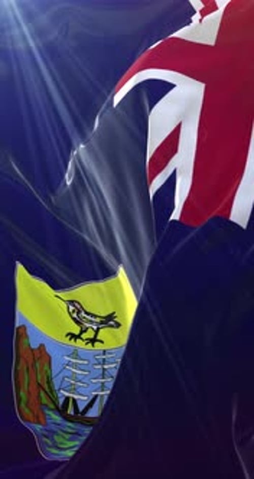 Waving Saint Helena Flag and British Ensign Vertical