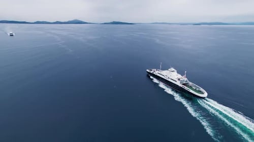 Passenger and Vehicle Ferry in Norwegian Fjord