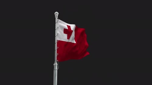 Tonga Flag Waving Animation on Flagpole