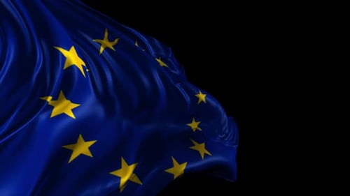 Waving European Union Flag on Black Background