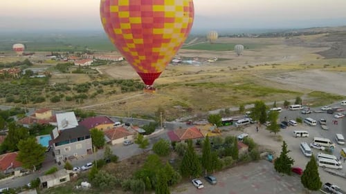 Closeup of Hot Air Balloon with Beautiful Sky Background Aerial Drone View