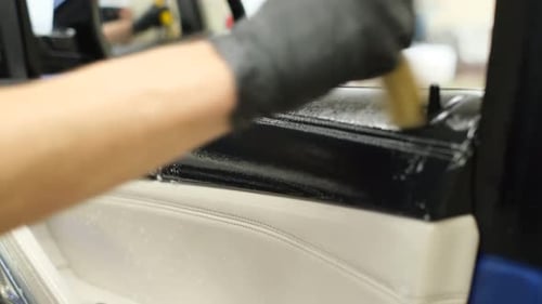 Dry Cleaning of the Interior of Expensive Cars Car Wash Deep Cleaning of the Car Panel From Dust