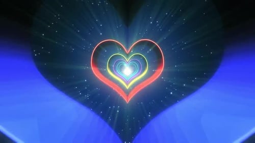 Colorful Neon Lights Heart Tunnel