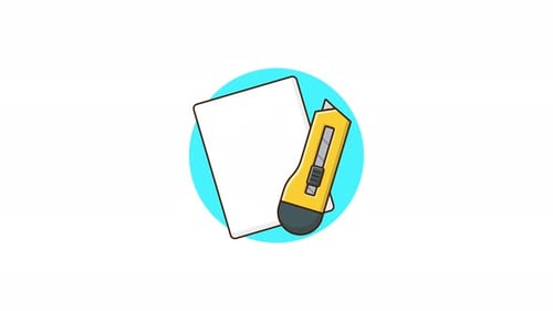 Animated Flat Design Utility Knife and Paper Icon