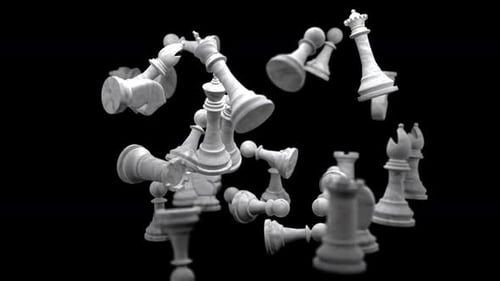 White Marble Chess Pieces Floating and Rotating Animation