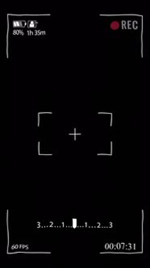 Tela de gravação da interface da filmadora com fundo preto