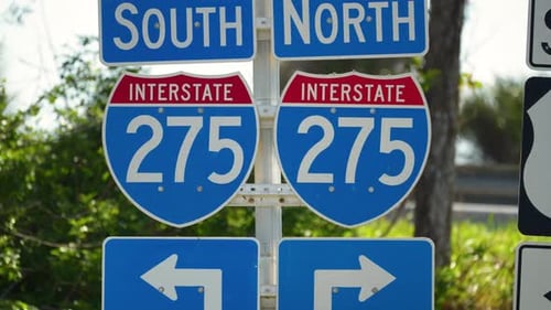 Blue Direstional Road Sign Indicating Direction to I275 Freeway Interstate Highway Serving the Tampa