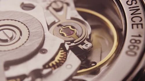 Intricate Movement of Watch Gears and Mechanism
