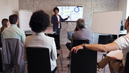 Business Presentation with Data Analysis in Office Setting