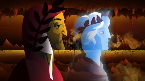 grande poeta com fantasma caminhando pelo inferno