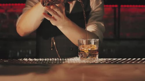 Bartender Prepares a Cocktail at the Bar