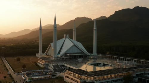 Panoramic View of Faisal Mosque at Sunset in Islamabad, Pakistan