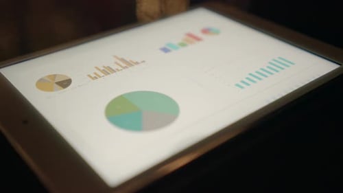 Tablet Displaying Business Charts and Data Analysis