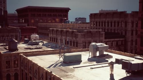 Twilight Urban Rooftops Highlighting City Architectural Details