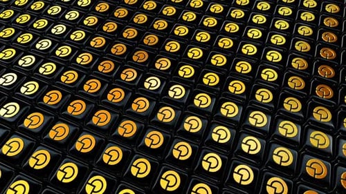 Animated Golden Pie Chart Symbols on Black Cubes Loop