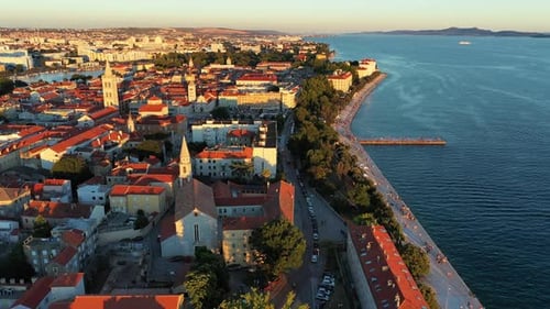 Aerial view of the Old Town of Zadar, Croatia. Aerial shot of Zadar old town, famous tourist attract