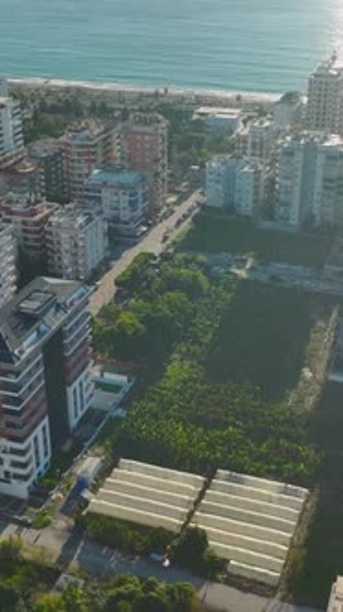 Vertical Video Mediterranean Cityscape With Tall Residential Towers By the Shore