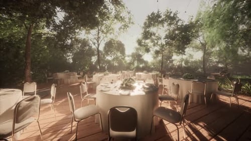 Restaurant Tables with Place Settings but No Guests