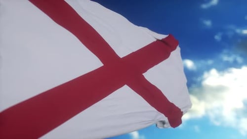 Alabama State Flag Waving in Realistic Slow Motion Loop
