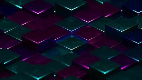 Purple and Cyan and Blue Abstract Glossed Textured Cubes Background VJ Loop in HD